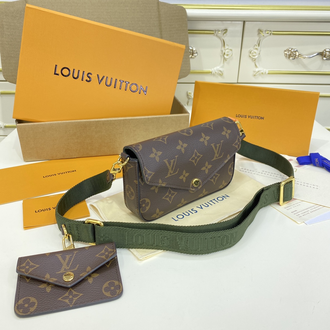 Louis Vuitton FELICIE STRAP POCHETTE Handbag Monogram M80091 Khaki Green